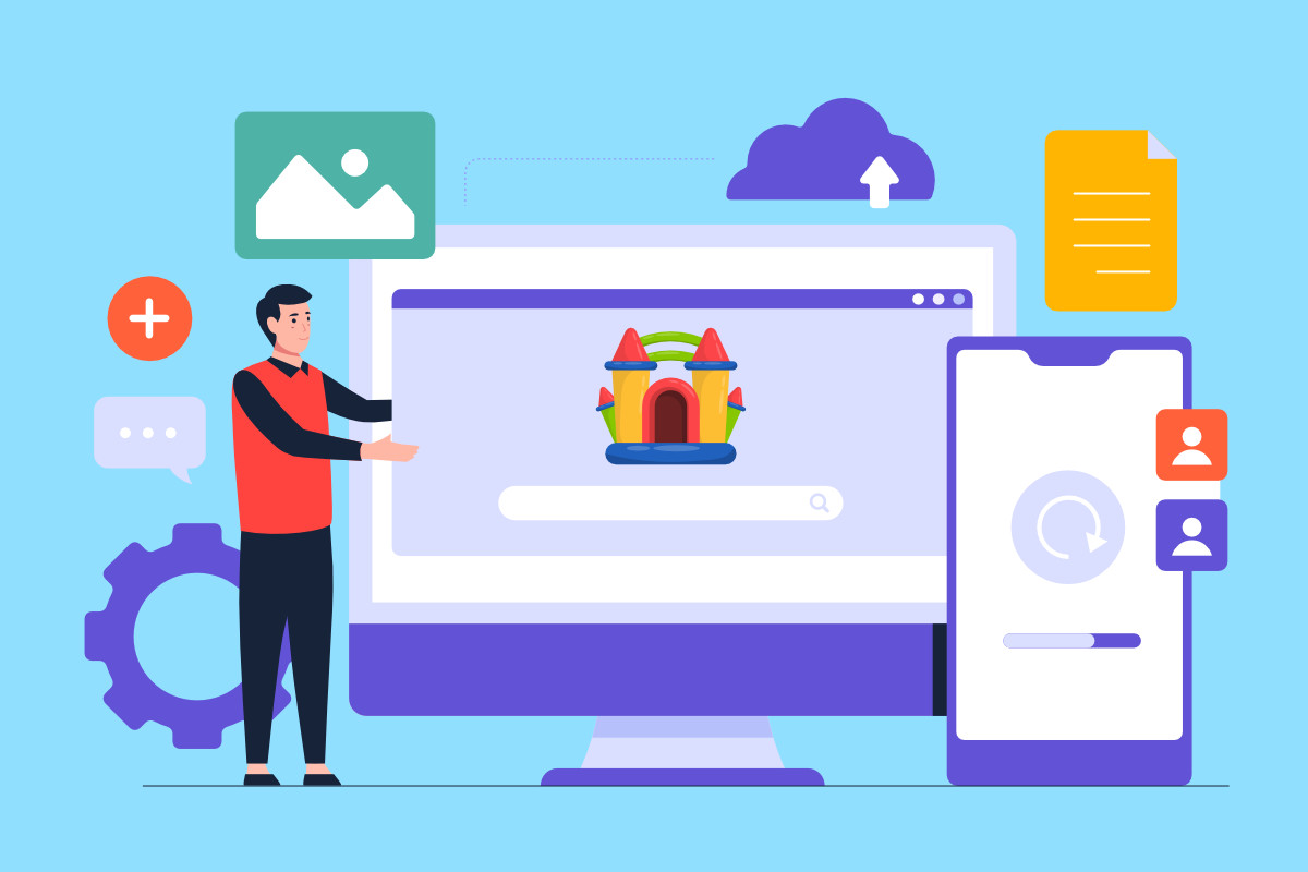 Ein sehr technisch aussehendes Foto das das Thema "Erstellen einer Website für eine Hüpfburgenvermietung" thematisieren soll.